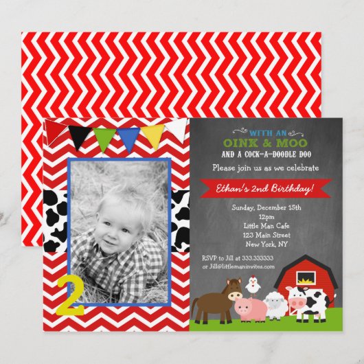 Boerderij Barnyard Verjaardagsuitnodigingen Kaart (Voorkant / Achterkant)