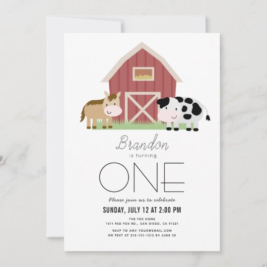 Boerderij Barnyard White Gender-neutraal 1e verjaa Kaart (Voorkant)