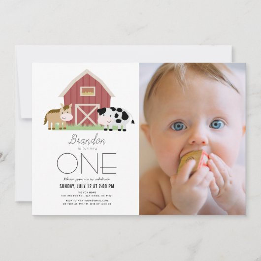 Boerderij Barnyard White Gender-neutraal 1e verjaa Kaart (Voorkant)