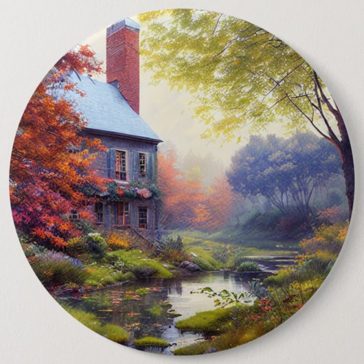 Boerderij/beek/bossen/schilderen Ronde Button 6,0 Cm (Voorkant)