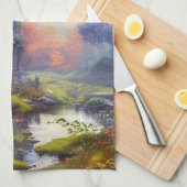 Boerderij/beek/bossen/schilderen Theedoek (Quarter Fold)