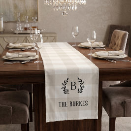 Boerderij Beige Buffalo Check Familie Monogram Korte Tafelloper
