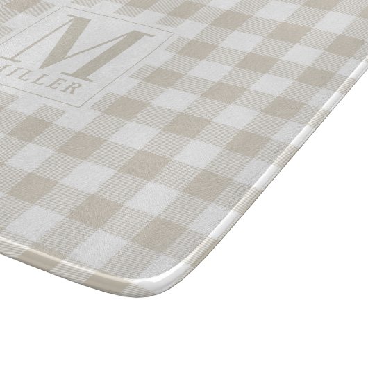 Boerderij Beige Buffalo Check Monogram Glas Snijplank (Hoek)