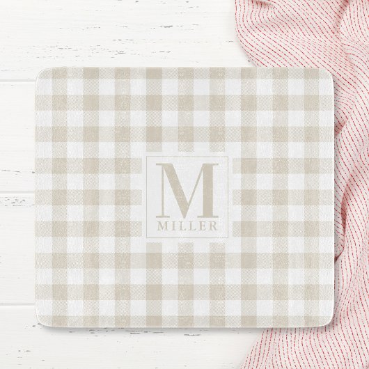 Boerderij Beige Buffalo Check Monogram Glas Snijplank