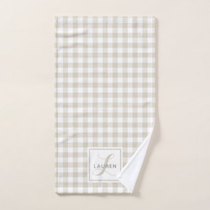 Boerderij Beige Buffalo geruite monogram Handdoek