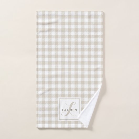 Boerderij Beige Buffalo geruite monogram Handdoek (Handdoek)