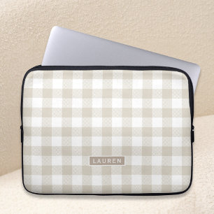 Boerderij Beige Buffalo geruite Monogram Laptop Sleeve