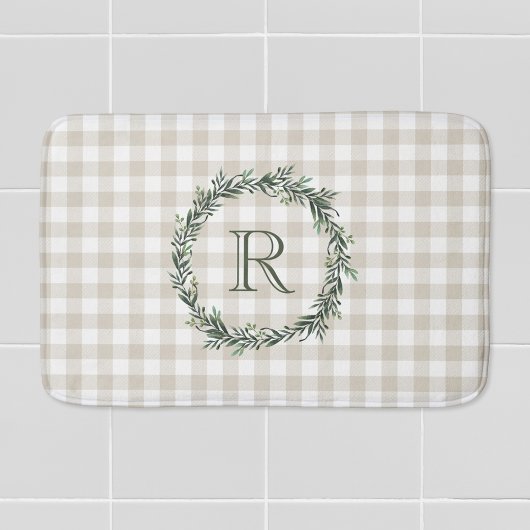 Boerderij Beige Buffalo Plaid Krans Initiaal Badmat