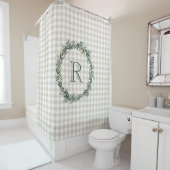 Boerderij Beige Buffalo Plaid Krans Monogram Douchegordijn (In situ)