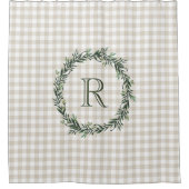 Boerderij Beige Buffalo Plaid Krans Monogram Douchegordijn (Voorkant)