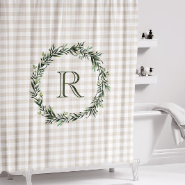 Boerderij Beige Buffalo Plaid Krans Monogram Douchegordijn
