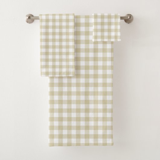 Boerderij Beige en White Gingham Plaid Bad Handdoek (Insitu)