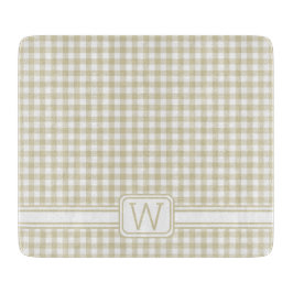 Boerderij Beige en witte Gingham Plaid Monogram Snijplank