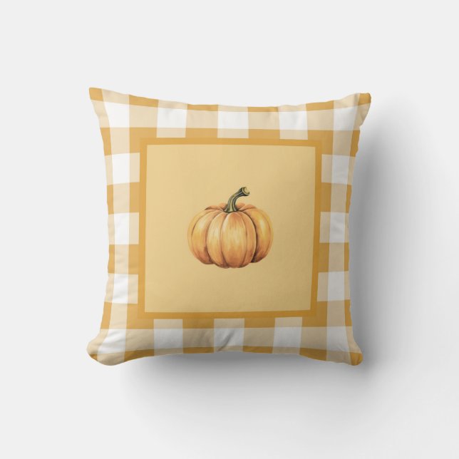 Boerderij Beige Geruite Pompoen Herfst Decoratie Kussen (Voorkant)