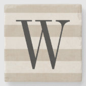 Boerderij Beige Linnen Strepen Monogram Stenen Onderzetter (Voorkant)