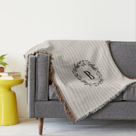 Boerderij Beige Ticking Strepen Monogram Deken