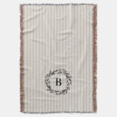Boerderij Beige Ticking Strepen Monogram Deken (Voorkant Verticaal)