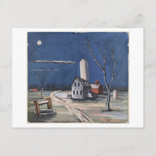 Boerderij bij maanlicht Schilderij Briefkaart