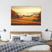 Boerderij bij zonsopgang met Rolling Hills Canvas Afdruk (Insitu (Slaapkamer))