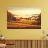 Boerderij bij zonsopgang met Rolling Hills Canvas Afdruk (Insitu (Woonkamer))