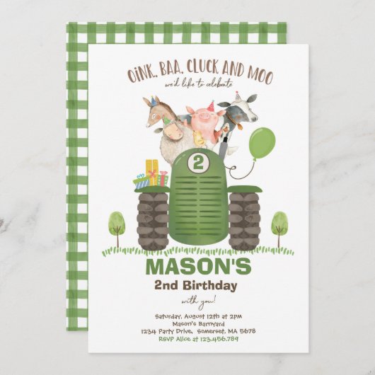 Boerderij Birthday Boy Old MacDonald Barnyard Part Kaart (Voorkant / Achterkant)