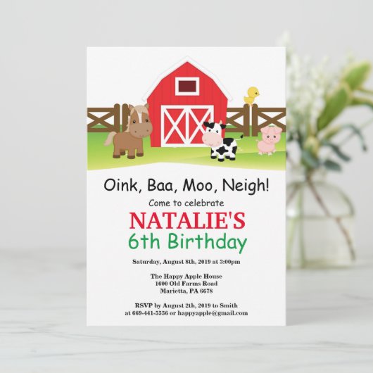 Boerderij Birthday Invitation Barnyard Party Kaart (Staand voorkant)