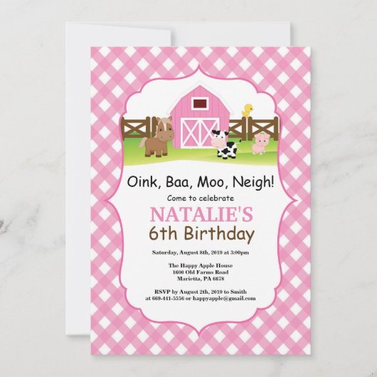 Boerderij Birthday Invitation Barnyard Party Kaart (Voorkant)