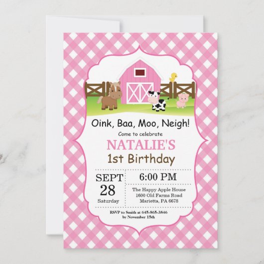 Boerderij Birthday Invitation Barnyard Party Kaart (Voorkant)