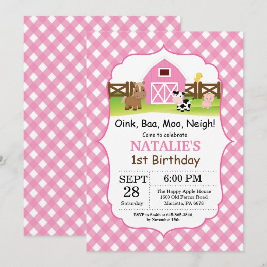 Boerderij Birthday Invitation Barnyard Party Kaart (Voorkant / Achterkant)