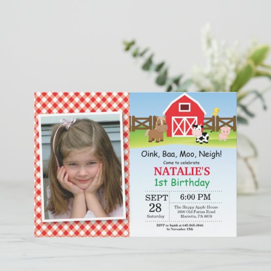 Boerderij Birthday Invitation Barnyard Party Kaart (Staand voorkant)