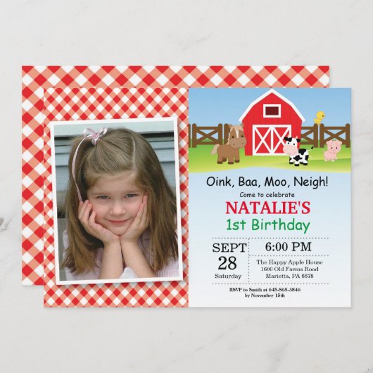 Boerderij Birthday Invitation Barnyard Party Kaart (Voorkant / Achterkant)