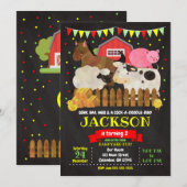 Boerderij Birthday Invitation / Barnyard Party Kaart (Voorkant / Achterkant)