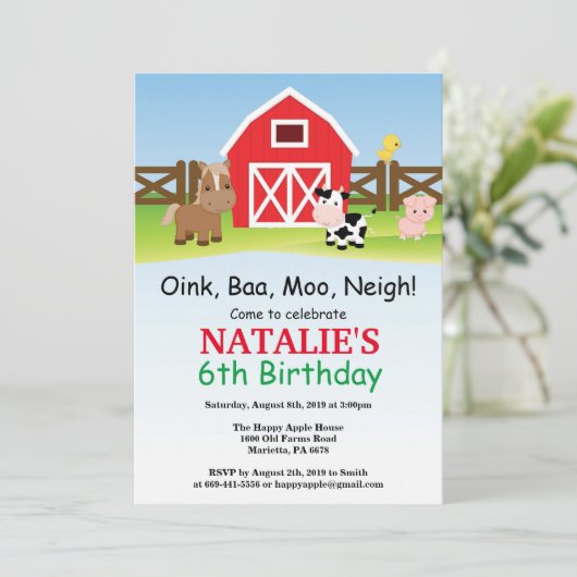 Boerderij Birthday Invitation Barnyard Party Kaart (Staand voorkant)