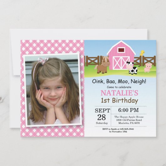 Boerderij Birthday Invitation Barnyard Party Kaart (Voorkant)