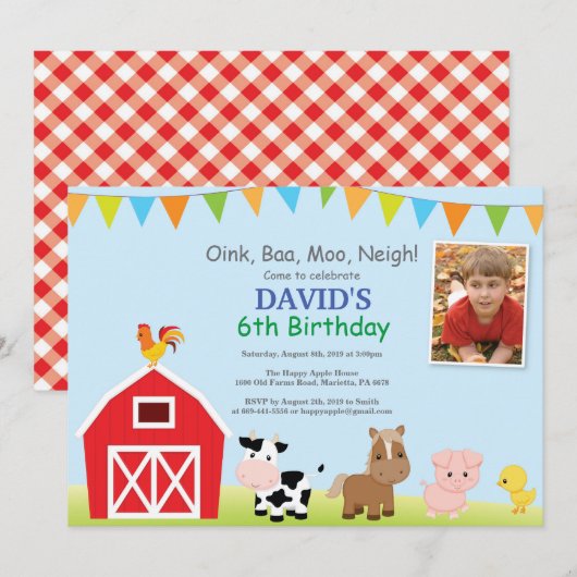 Boerderij Birthday Invitation Barnyard Party Kaart (Voorkant / Achterkant)