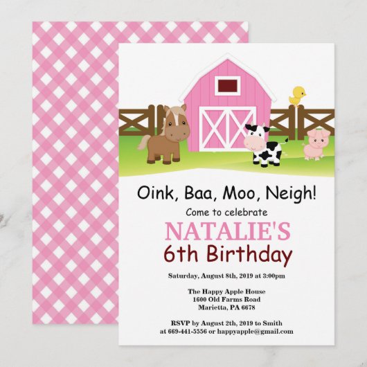 Boerderij Birthday Invitation Barnyard Party Kaart (Voorkant / Achterkant)