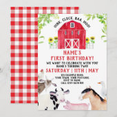 Boerderij Birthday Invitation, Boy Barn Party Anim Kaart (Voorkant / Achterkant)