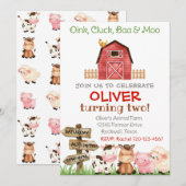 Boerderij Birthday Invitation, Boy Boerderij Invit Kaart (Voorkant / Achterkant)