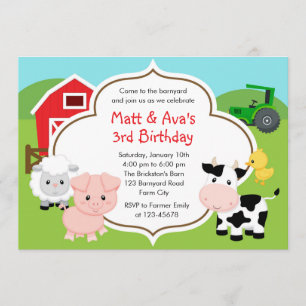 Boerderij Birthday Invitation - Boy Girl Twins Bar Kaart