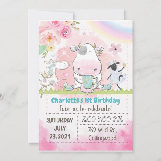 Boerderij Birthday Invitation, Cow-uitnodiging, ko Kaart (Voorkant)