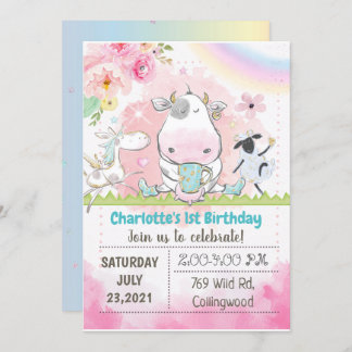 Boerderij Birthday Invitation, Cow-uitnodiging, ko Kaart