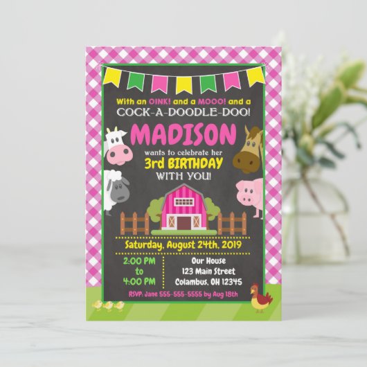 Boerderij Birthday Invitation / Girl Barnyard Part Kaart (Staand voorkant)