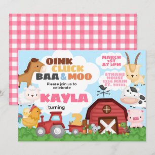 Boerderij Birthday Party Invitation roze Girl Kaart