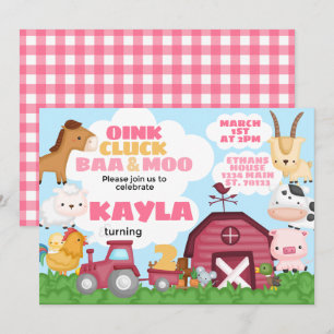 Boerderij Birthday Party Invitation roze Girl Kaart