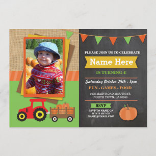 Boerderij Birthday Party Pumpkin Tractor Photo Inv Kaart