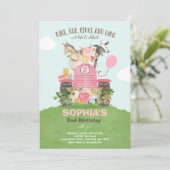 Boerderij Birthday Pink Old MacDonald Barnyard Par Kaart (Staand voorkant)