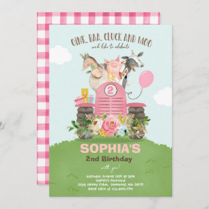 Boerderij Birthday Pink Old MacDonald Barnyard Par Kaart