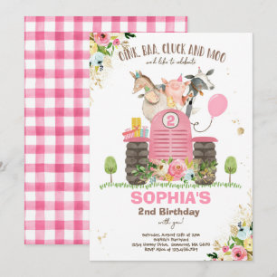 Boerderij Birthday Pink Old MacDonald Barnyard Par Kaart