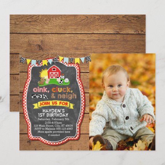 Boerderij Birthday Uitnodiging (Voorkant / Achterkant)