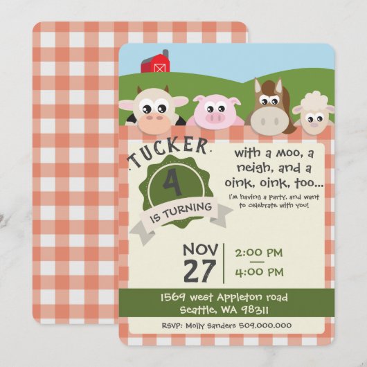 Boerderij Birthday Uitnodiging (Voorkant / Achterkant)
